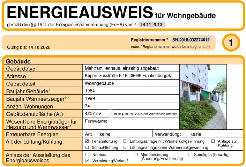 Energieausweis für Wohngebäude AWG Frankenberg/Sa.