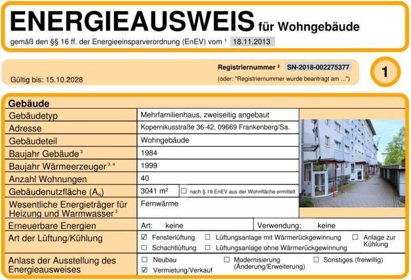 Energieausweis für Wohngebäude AWG Frankenberg/Sa.