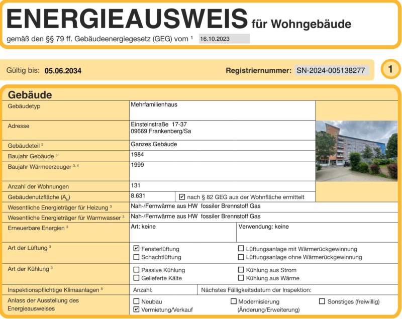 Energieausweis für Wohngebäude AWG Frankenberg/Sa.