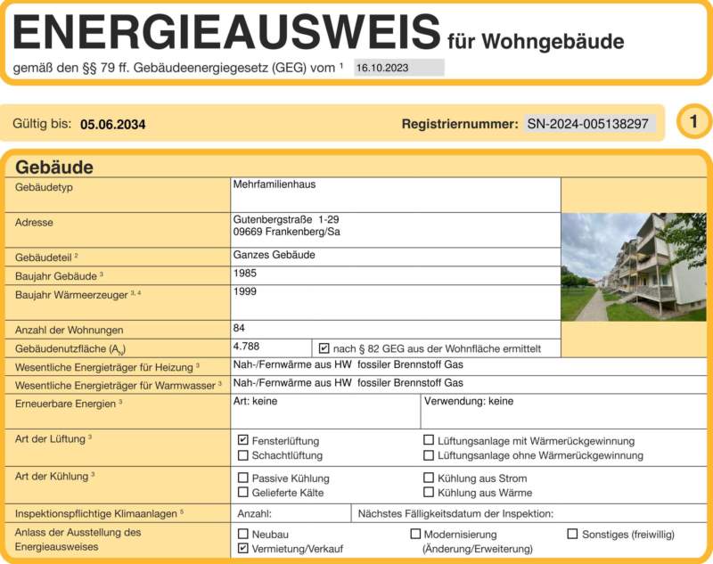 Energieausweis für Wohngebäude AWG Frankenberg/Sa.