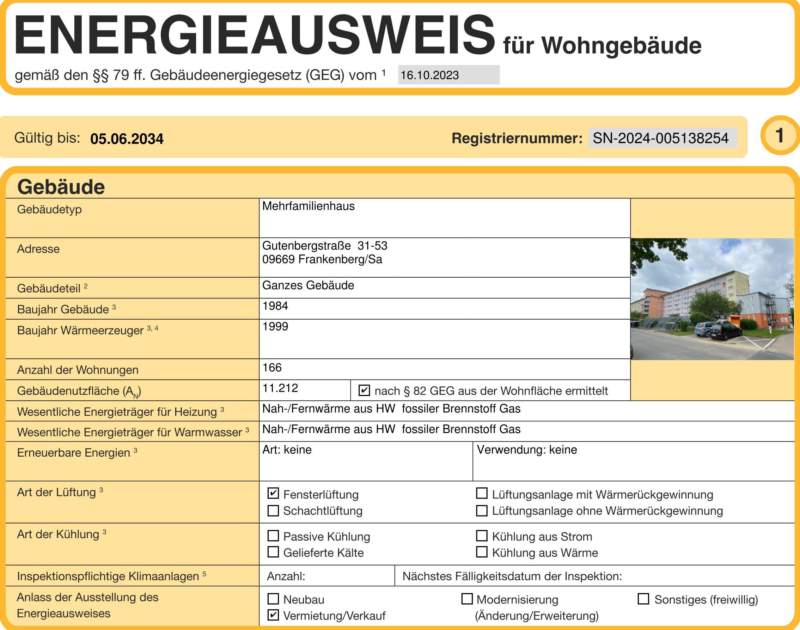 Energieausweis für Wohngebäude AWG Frankenberg/Sa.