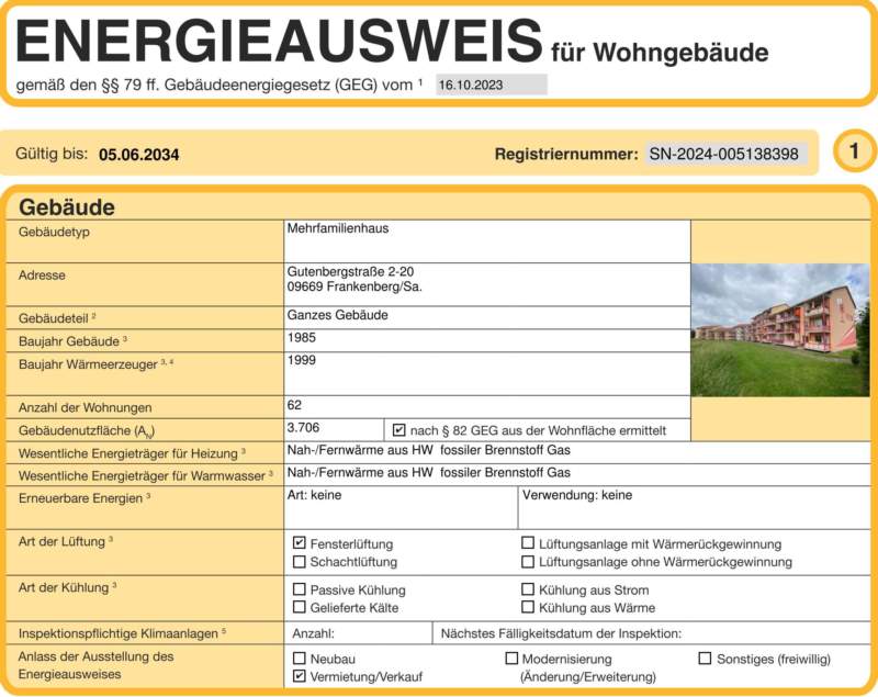 Energieausweis für Wohngebäude AWG Frankenberg/Sa.