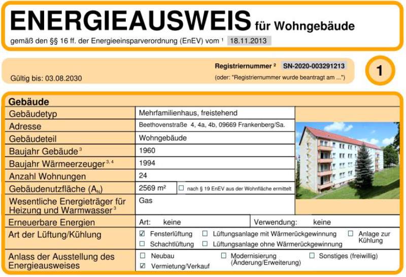 Energieausweis für Wohngebäude AWG Frankenberg/Sa.