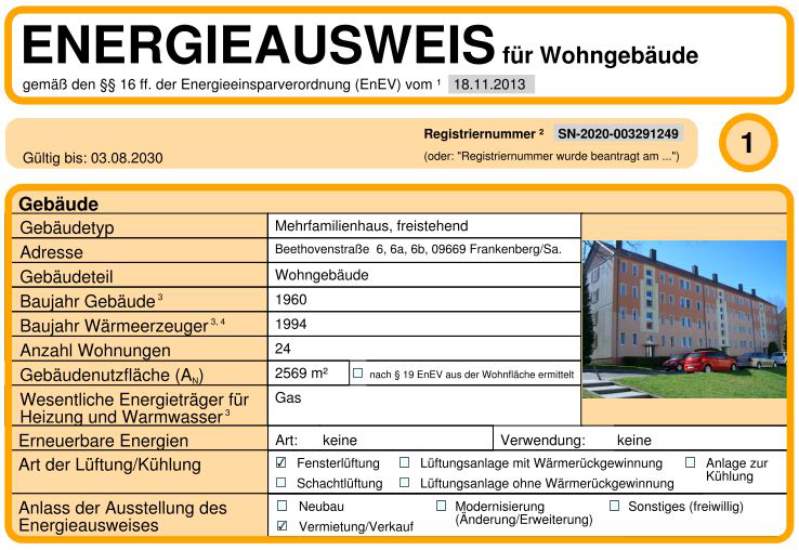 Energieausweis für Wohngebäude AWG Frankenberg/Sa.