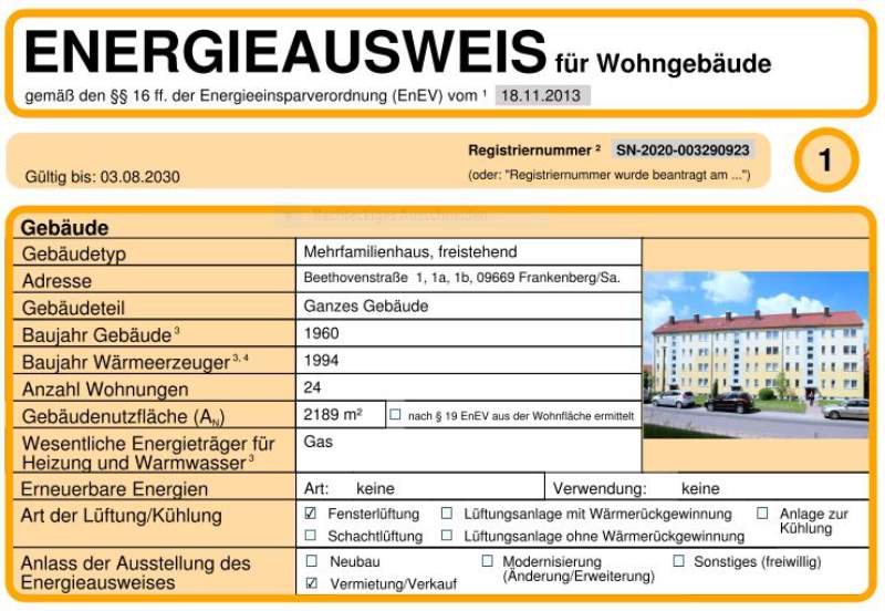 Energieausweis für Wohngebäude AWG Frankenberg/Sa.