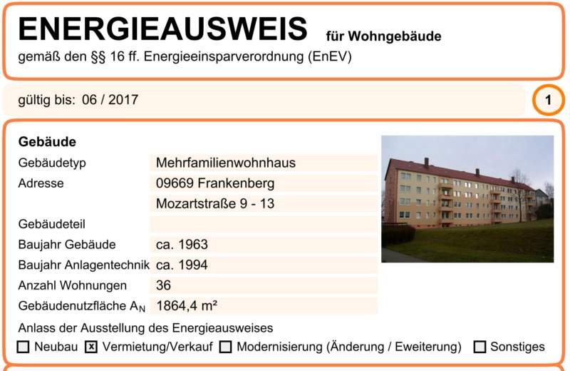 Energieausweis für Wohngebäude AWG Frankenberg/Sa.