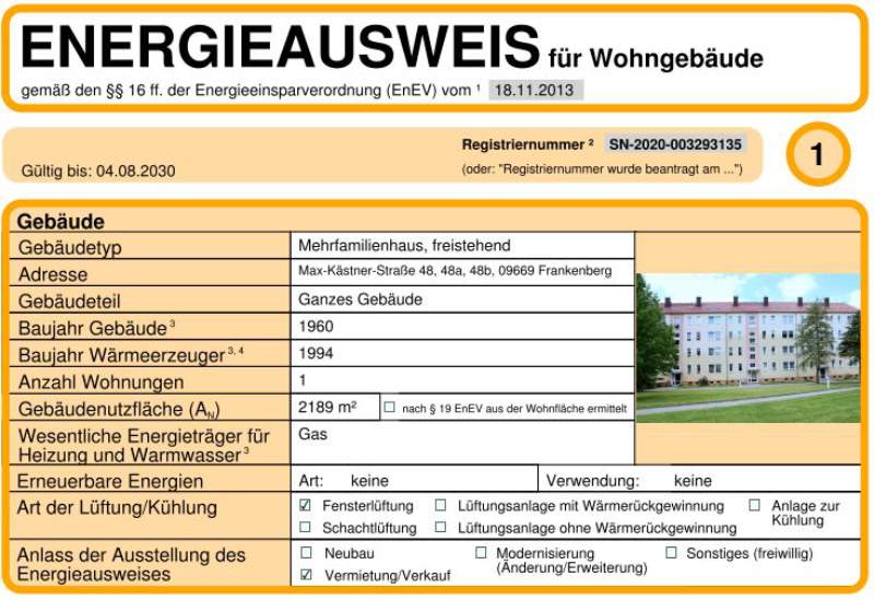 Energieausweis für Wohngebäude AWG Frankenberg/Sa.