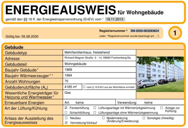 Energieausweis für Wohngebäude AWG Frankenberg/Sa.