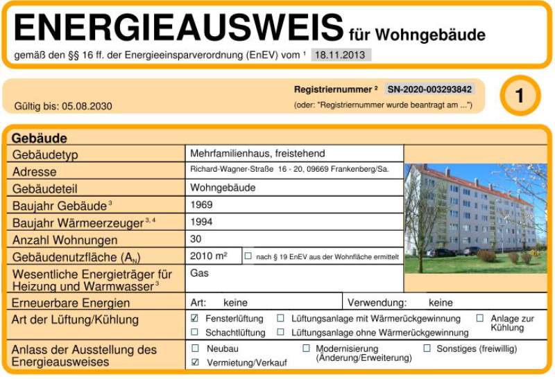 Energieausweis für Wohngebäude AWG Frankenberg/Sa.