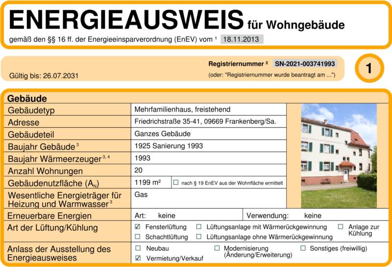 Energieausweis für Wohngebäude AWG Frankenberg/Sa.