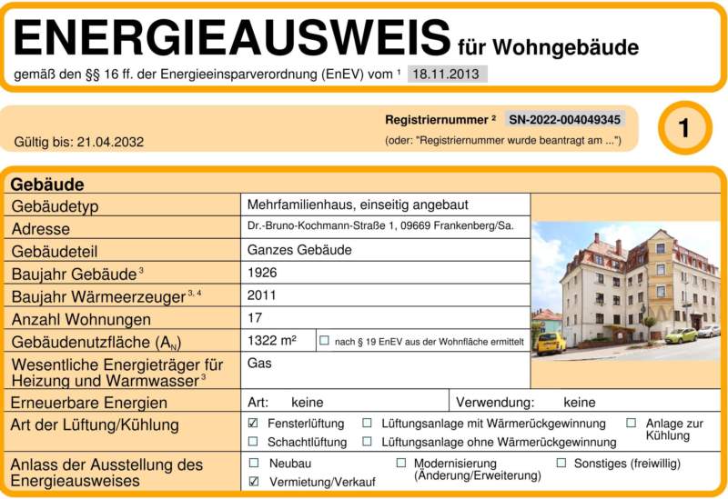 Energieausweis für Wohngebäude AWG Frankenberg/Sa.