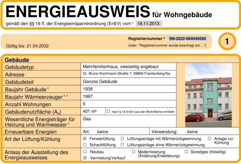 Energieausweis für Wohngebäude AWG Frankenberg/Sa.