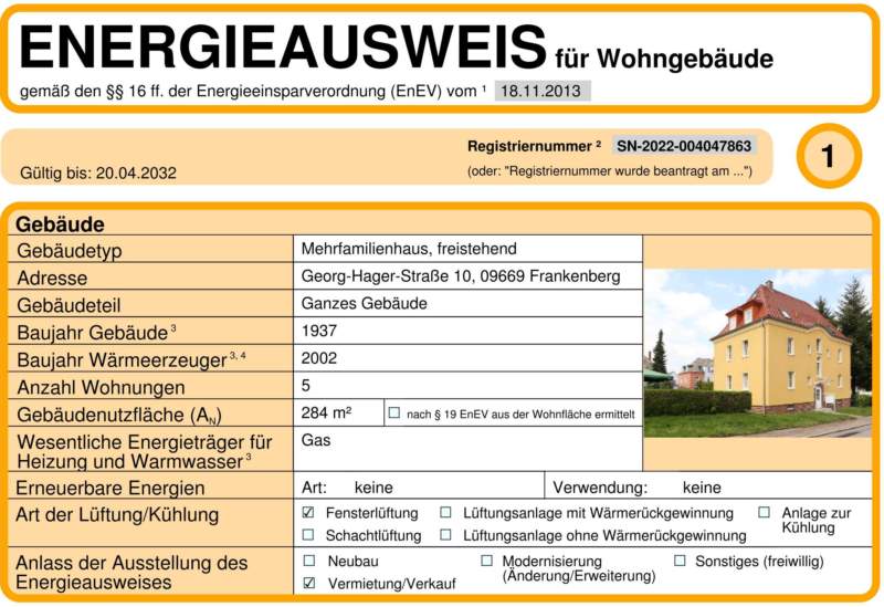 Energieausweis für Wohngebäude AWG Frankenberg/Sa.