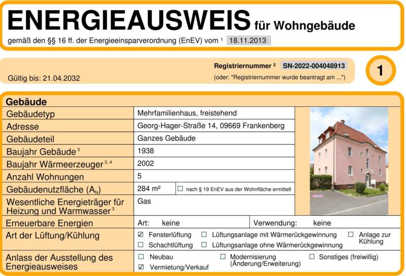 Energieausweis für Wohngebäude AWG Frankenberg/Sa.