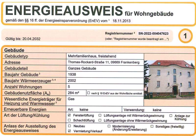 Energieausweis für Wohngebäude AWG Frankenberg/Sa.